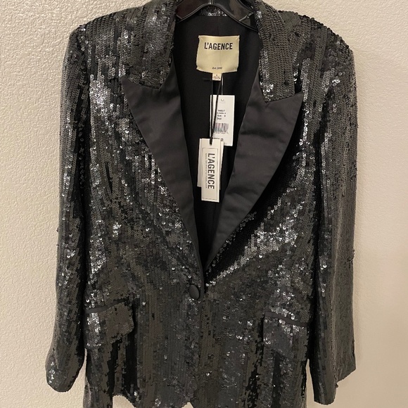 L’AGENCE Neval Sequin Black Blazer Size 8 - Picture 1 of 7